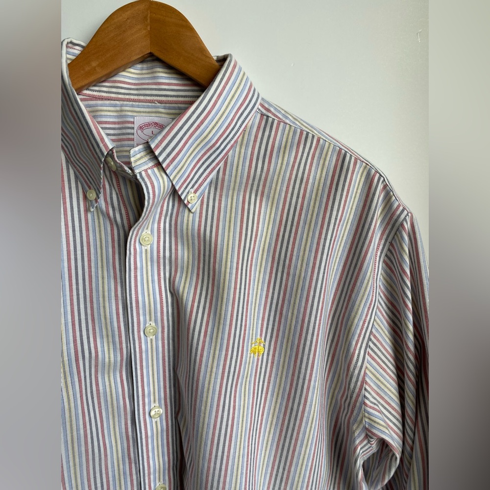 Brooks Brothers Supima Cotton OCBD Pastel Stripe Embroidered Button Down L
